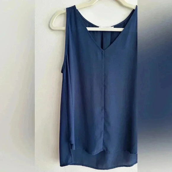 Elodie Navy Blue Swing Tank Top, Sheer Flowy Blouse, Size Small - Picture 3 of 16